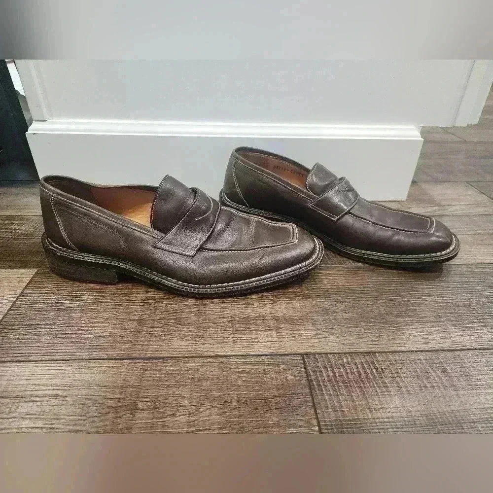 BACHRACH 93796 MEN'S BROWN LEATHER PENNY LOAFERS SIZE 11 MADE IN ITALY